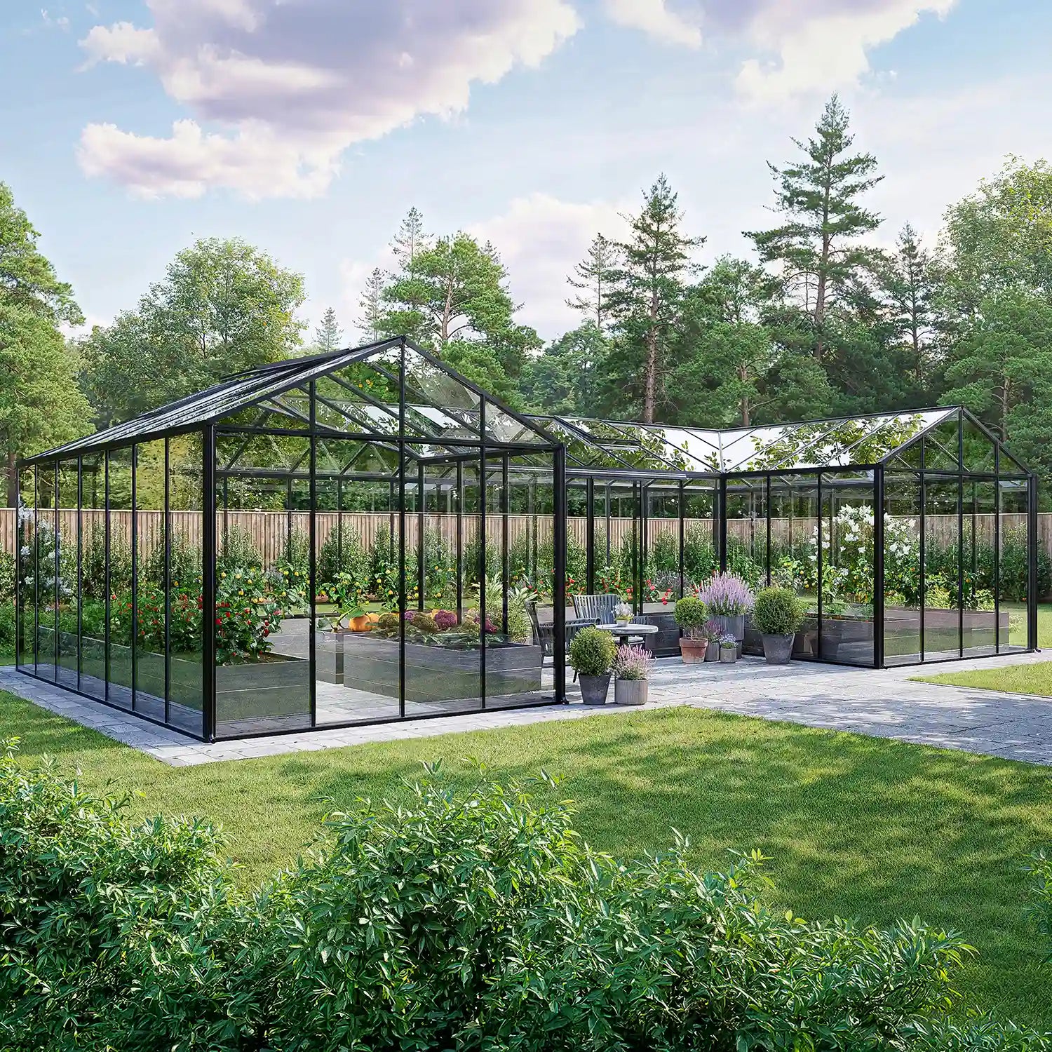 The Estate large U-shape glass greenhouse with central courtyard