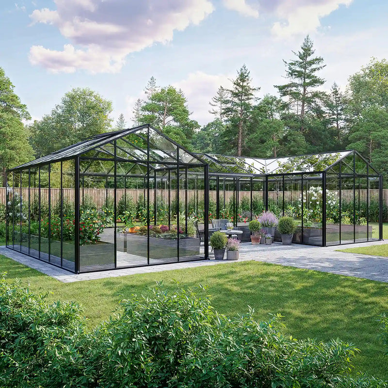 The Estate large U-shape glass greenhouse with central courtyard