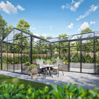 The Estate glass garden room used as an outdoor living space with furniture