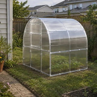 PrimeGreenhouses - Compact Polycarbonate Tunnel Greenhouse "The Compact" - Small Backyard Design, Galvanized Steel Frame, 4mm/6mm Anti-UV