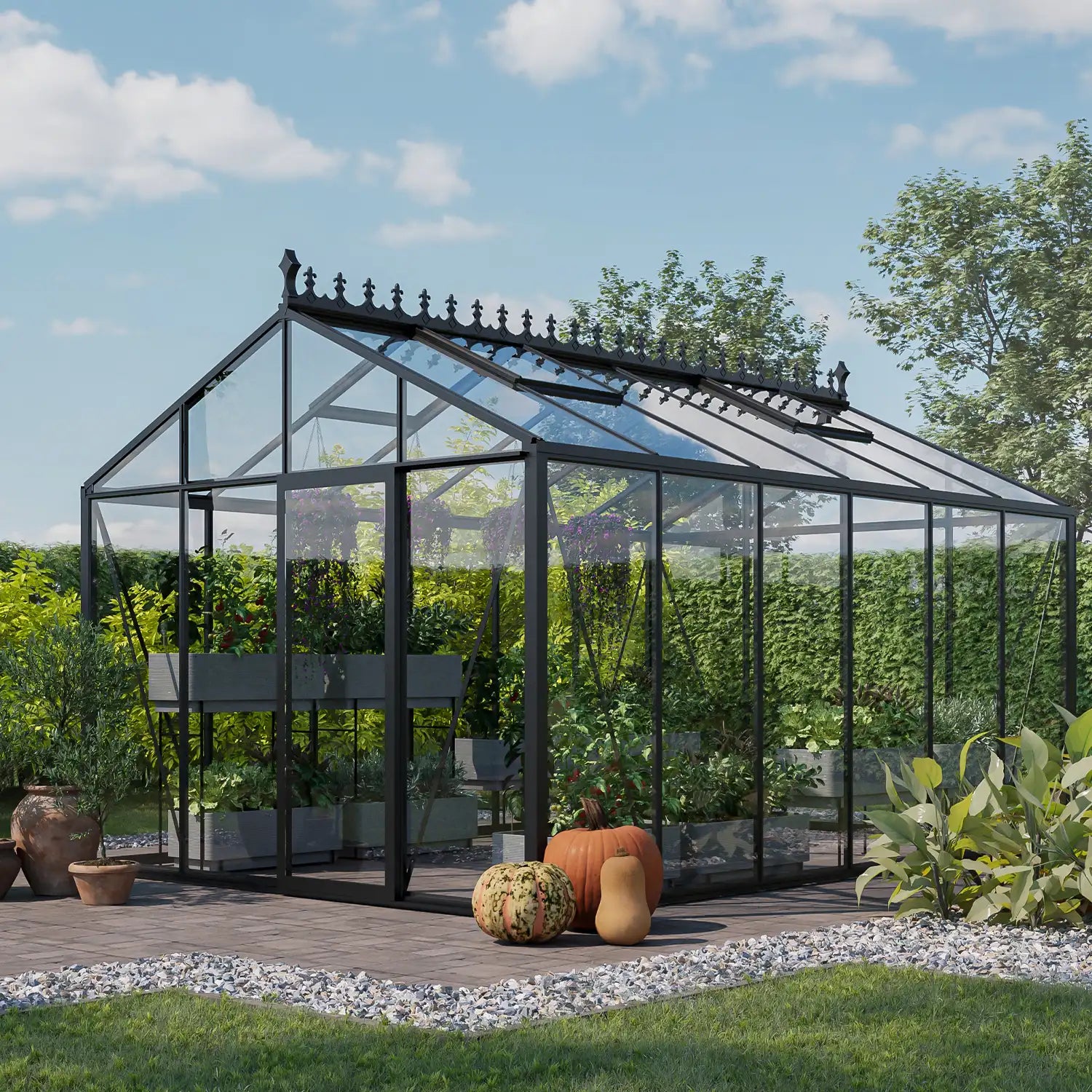 The Cottage glass greenhouse roof vent window and tempered glass panels