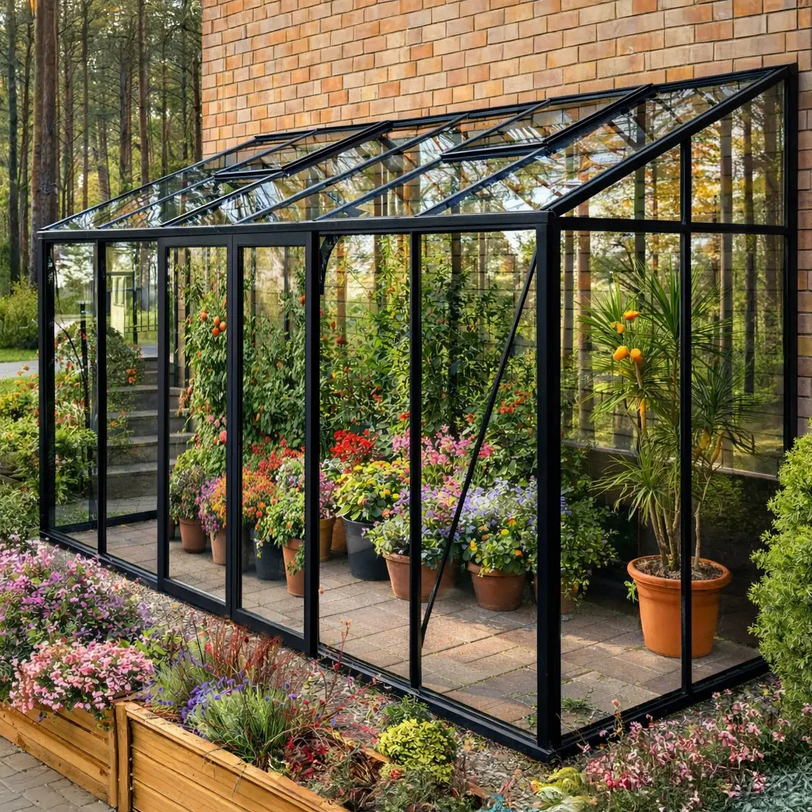 Lean-to glass greenhouse The Retreat by PrimeGreenhouses