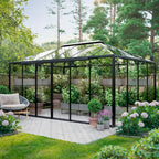 The Residence glass greenhouse sliding door detail, matte black aluminum frame