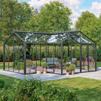 The Manor glass greenhouse sliding door detail, matte black aluminum frame