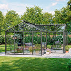 Interior of The Manor greenhouse showing separate potting and growing areas