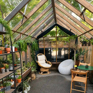 PrimeGreenhouses - Wooden Glass Greenhouse "The Lodge" - Solid Natural Wood Frame, Tempered Safety Glass, Classic Garden Room